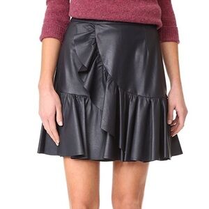Rebecca Taylor Vegan Leather Ruffle Skirt Dark Navy